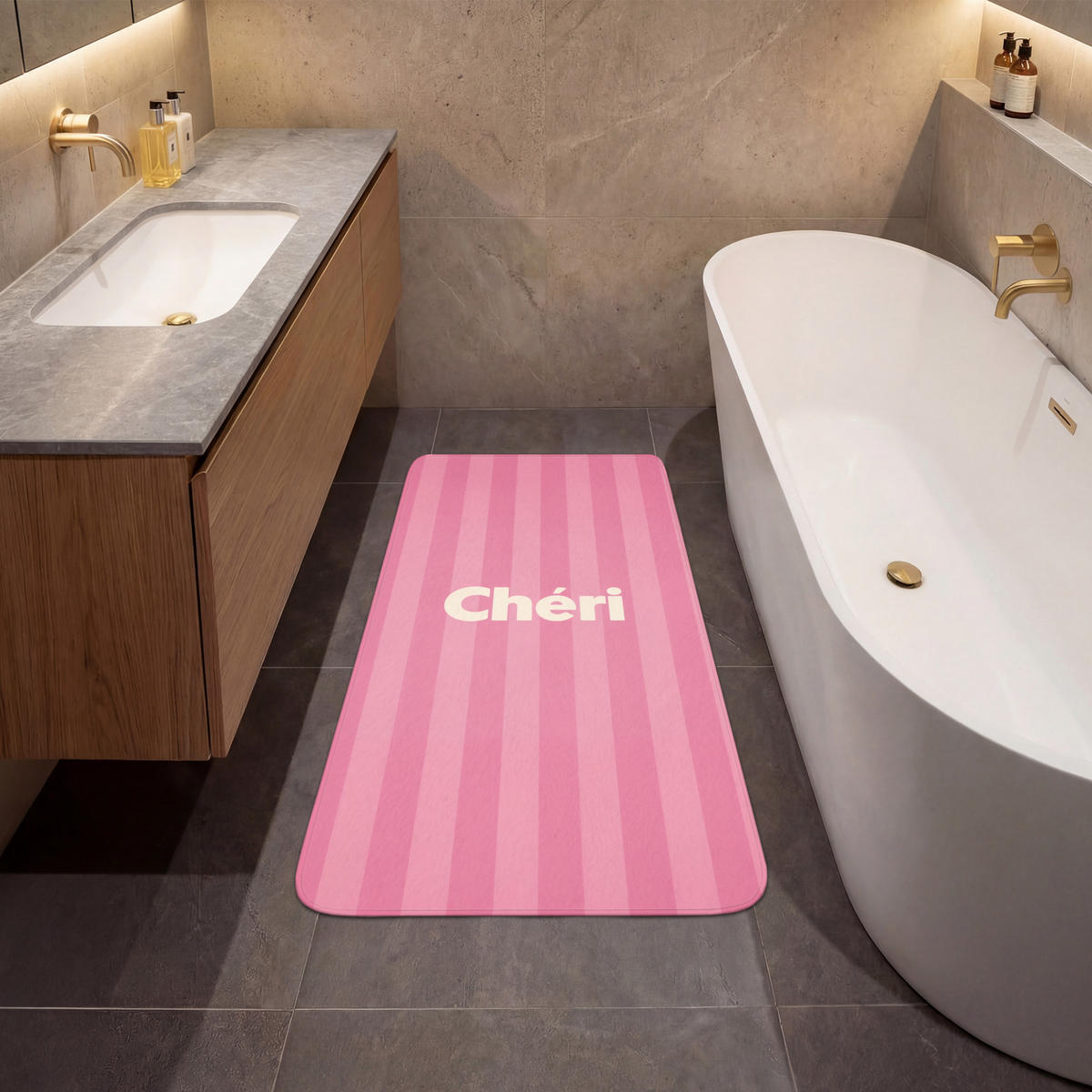 KOUPELNOVÁ PŘEDLOŽKA Pruhované - růžové - Chéri 60x120 cm - růžová, textil/plast (60/120cm) - OnlyWow