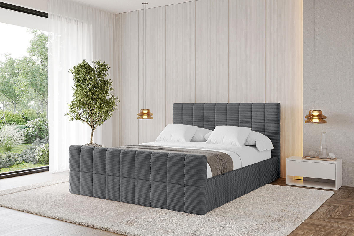 POLSTERBETT mit Bettkasten, Fußteil und Lattenrost, Boxbett mit Matratze H3/H4 - AMEA-Z 180x200 Dunkelgrau - Anthrazit, Holzwerkstoff/Textil (180/200cm) - ALTDECOR