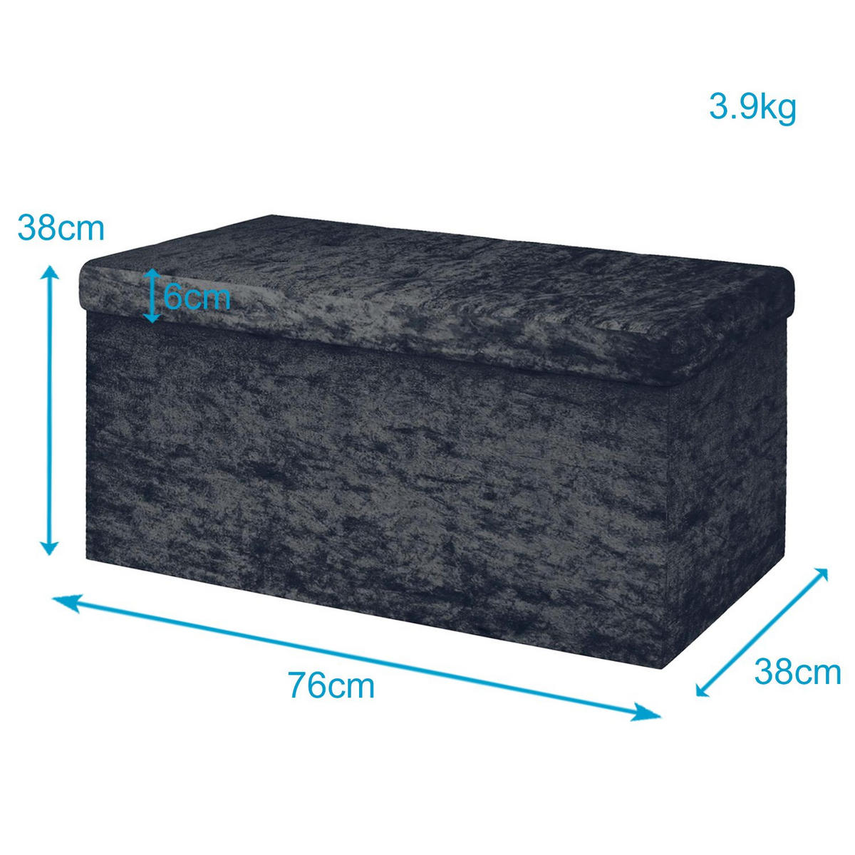 SITZBANK Faltbar mit Samtbezug 76/38/38 cm (Schwarz) - Schwarz, Karton (38/38/76cm) - Intirilife