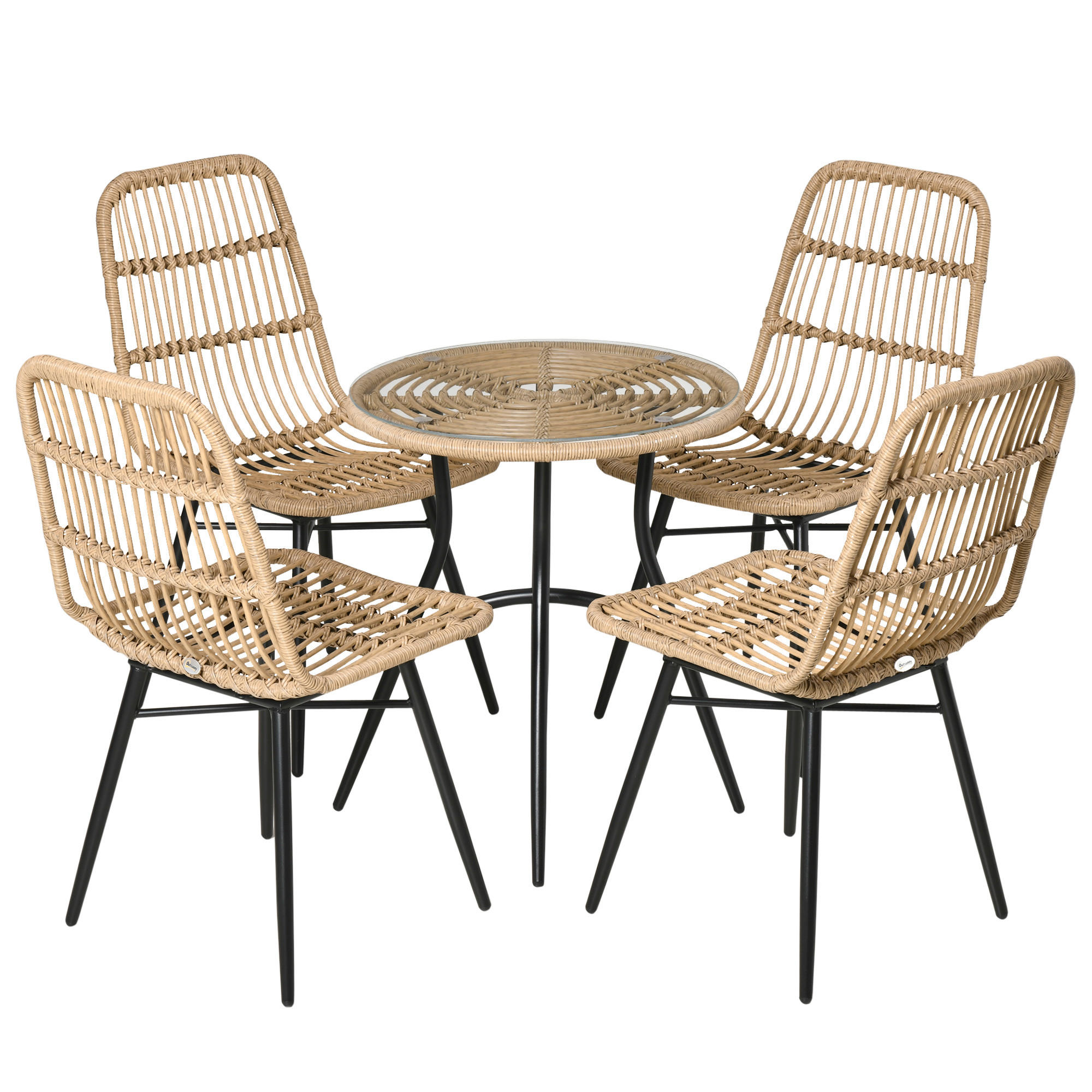 GARTENMÖBEL-SET mit 4 Stühlen Outdoor Metall Natur - Naturfarben, Kunststoff - Outsunny