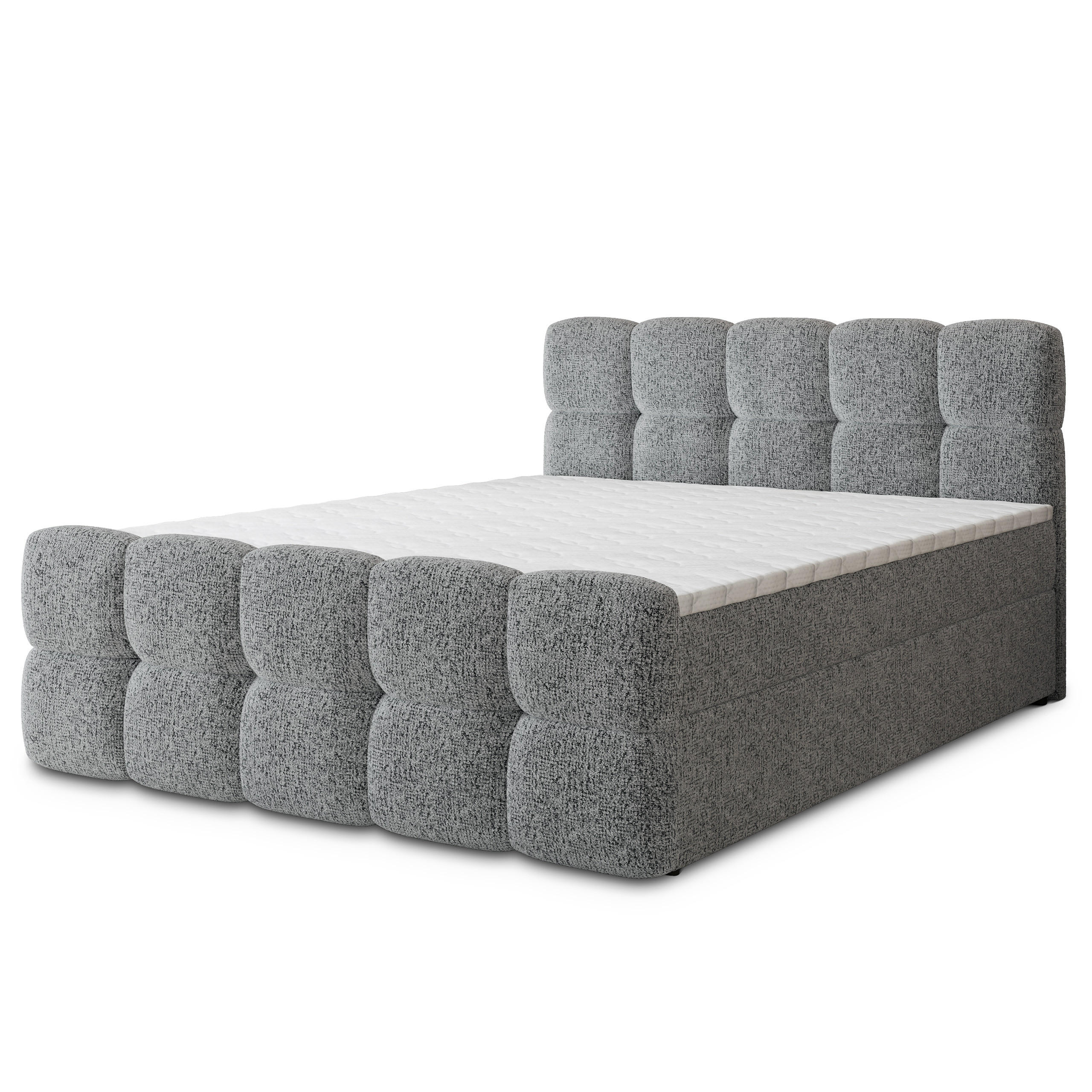 BOXBETT BRUME 140x200 cm mit Matratze und Topper, H2+H3 - Hellgrau - Hellgrau, Holz (140/200cm) - MASSENO