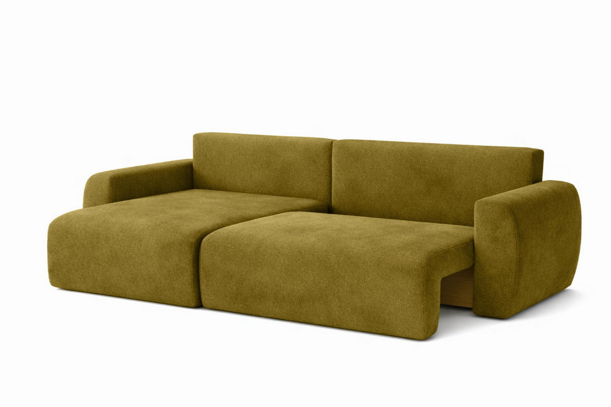 ECKSOFA Mit Schlaffunktion Ariel L, Velours, Stoff Salvador, Olive, Links - Olivgrün, Holz (250/142cm) - Kaiser Möbel