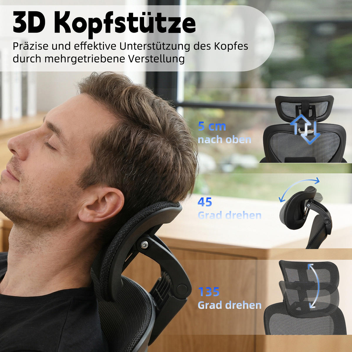 DREHSTUHL DE-40943 mit klappbarer Rückenlehne und 3D-Kopfstütze Schwarz - Schwarz, Metall (62/129/48.5cm) - ComfortXL