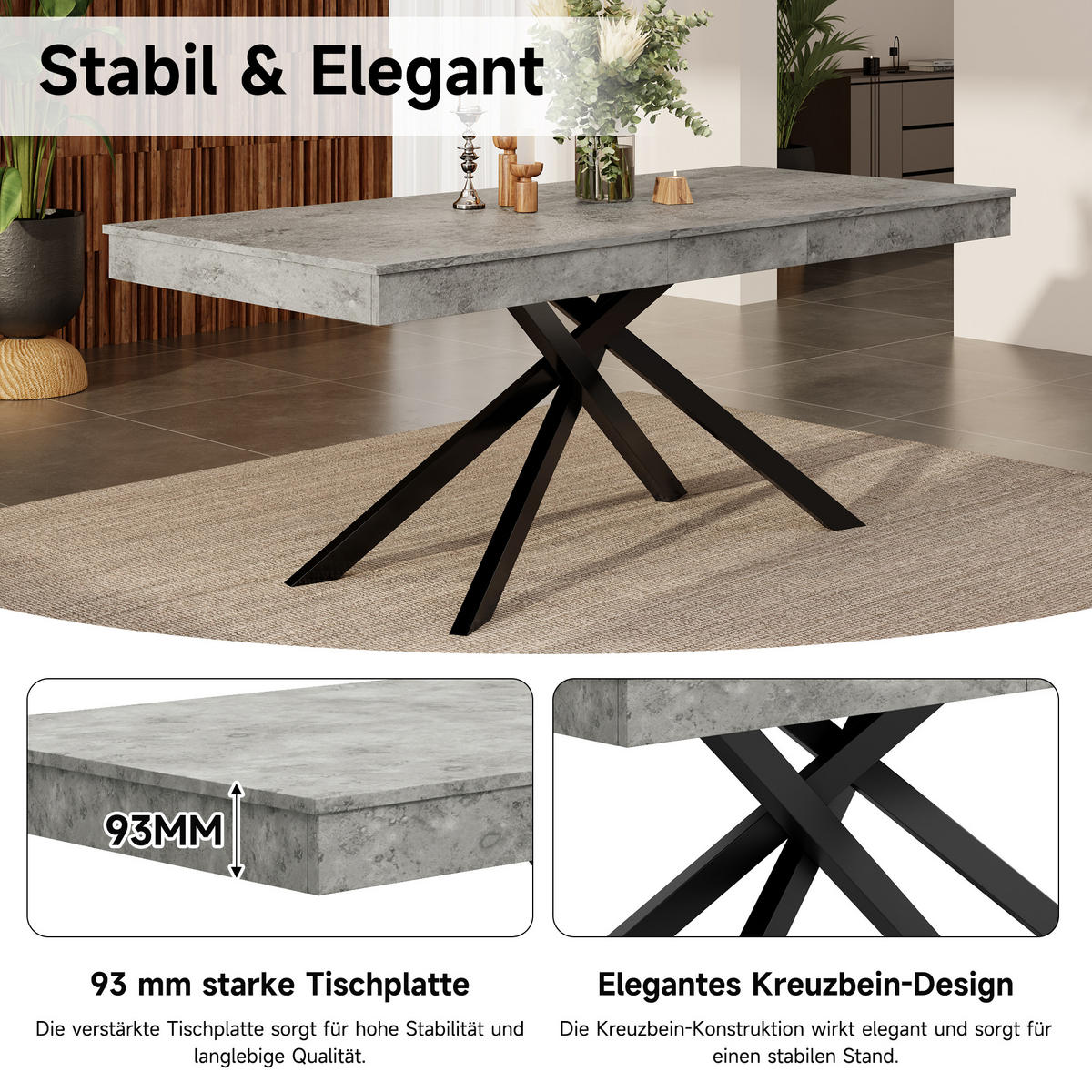 ESSTISCH Erweiterbar Grau Metallbeine 140-180x80cm Für 6-8 Personen - Grau, Holzwerkstoff (180/80/76cm) - FLIEKS