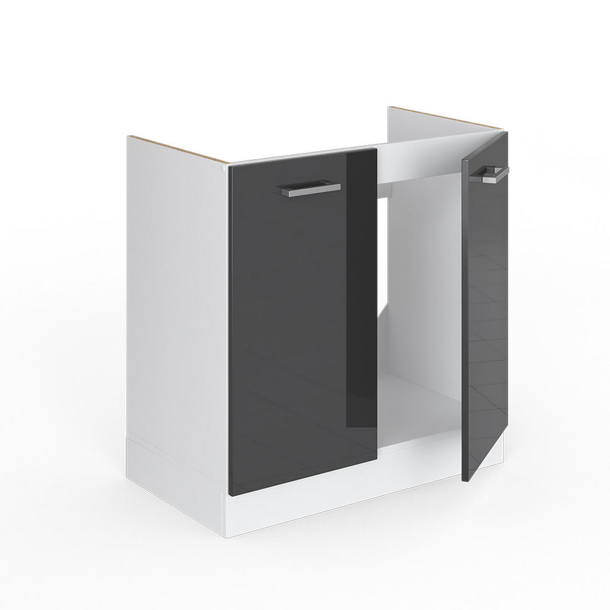 SPÜLENUNTERSCHRANK R-Line Anthrazit Hochglanz 80 cm, AP Anthrazit - Anthrazit/Weiß, Holzwerkstoff (80/81.6/60cm) - Vicco