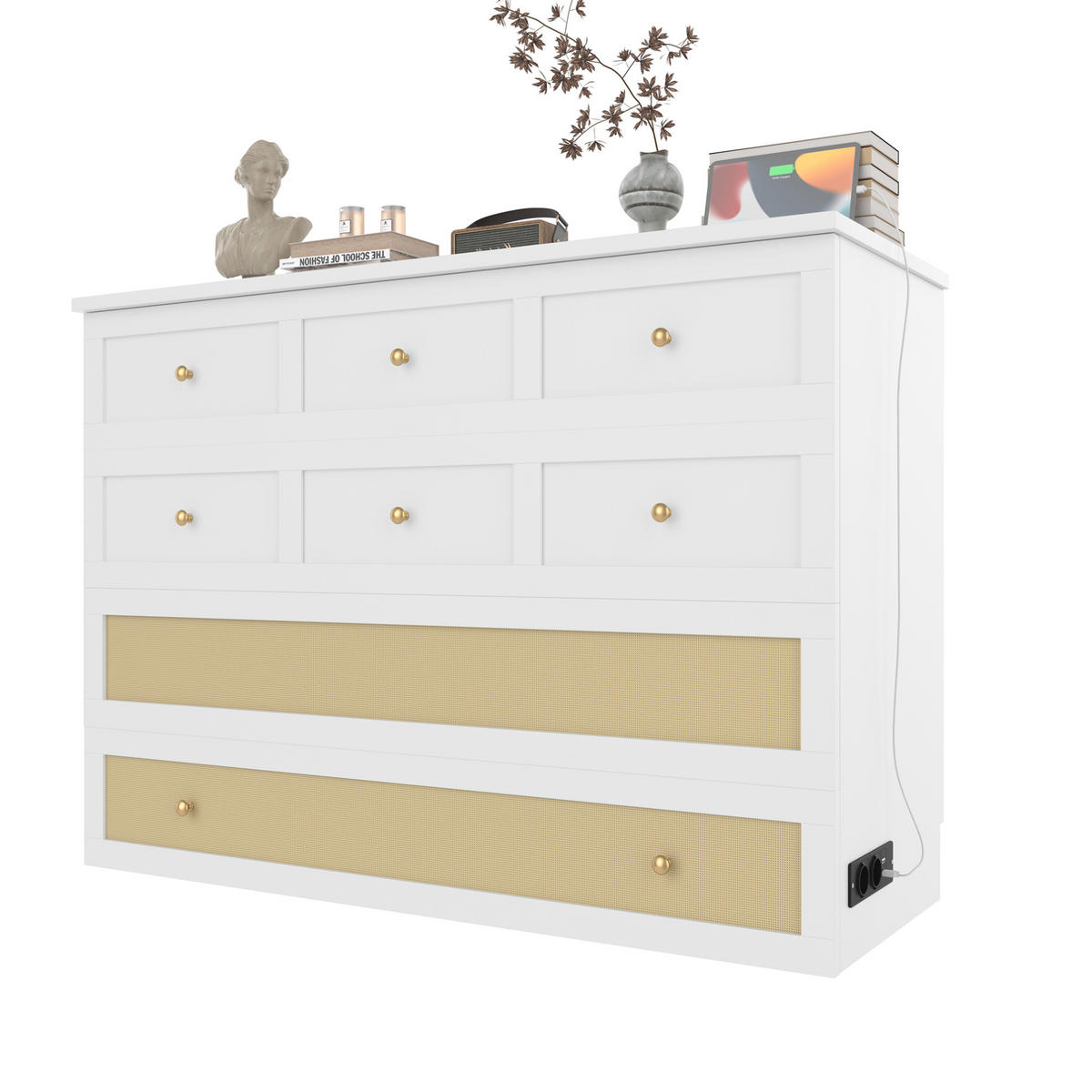 SCHRANKBETT 140/200 cm Weiß mit Schubladen und USB-Anschluss - Weiß, Holzwerkstoff (140/200cm) - OKWISH