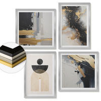 WANDBILDER 4er Set - 50x50 cm & 40x60 cm Silberner Rahmen - Abstrakte Geometrie-Komposition - Silberfarben, Kunststoff (50/50cm) - ArtPrintCave