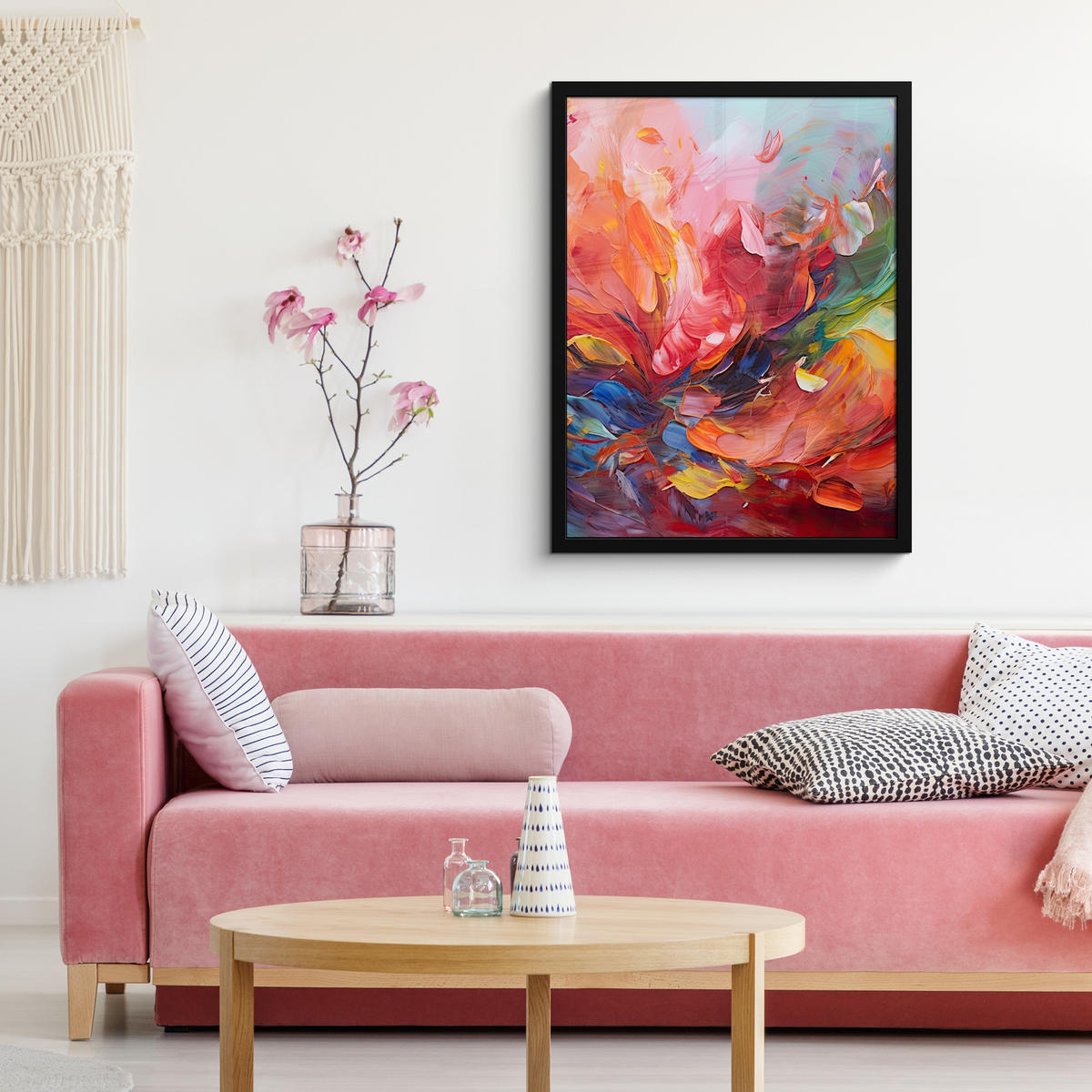 GERAHMTES BILD Ölgemälde - Kunst - Abstrakt - Farbenfroh 60x80 cm - Altrosa, Papier (60/80cm) - MuchoWow