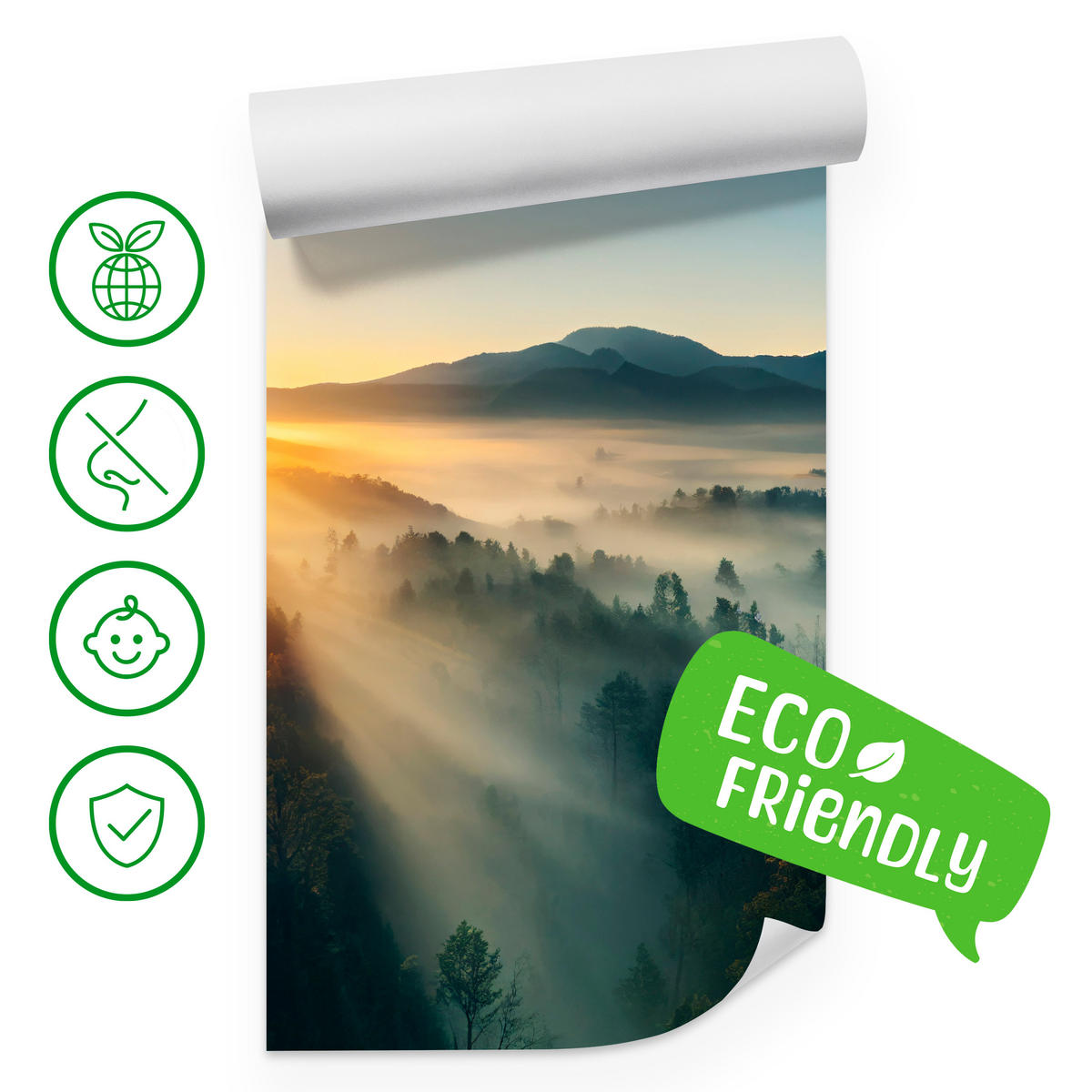 FOTOTAPETA Pre Obývaciu Izbu Východ Slnka Nad Hornatým Ihličnatým Lesom Zlato 500 x 350 cm - hnedá/žltá, papier (500/350cm) - Muralo