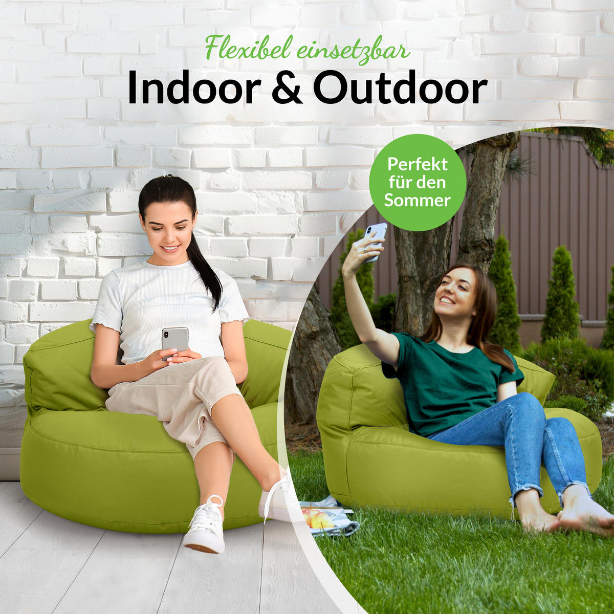 INDOOR OUTDOOR SITZSACK Lounge Sofa - Grün, Textil (90/50/50cm) - Green Bean