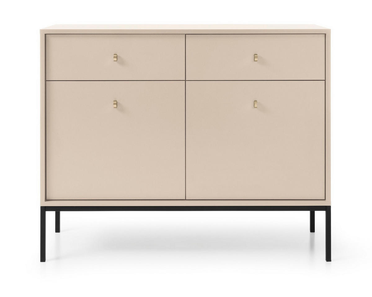 KOMMODE mit Schubladen Monti, 104 cm, 2 Türen, Beige + Schwarz - Beige/Schwarz, Holz/Metall (104/83/39cm) - Emporius
