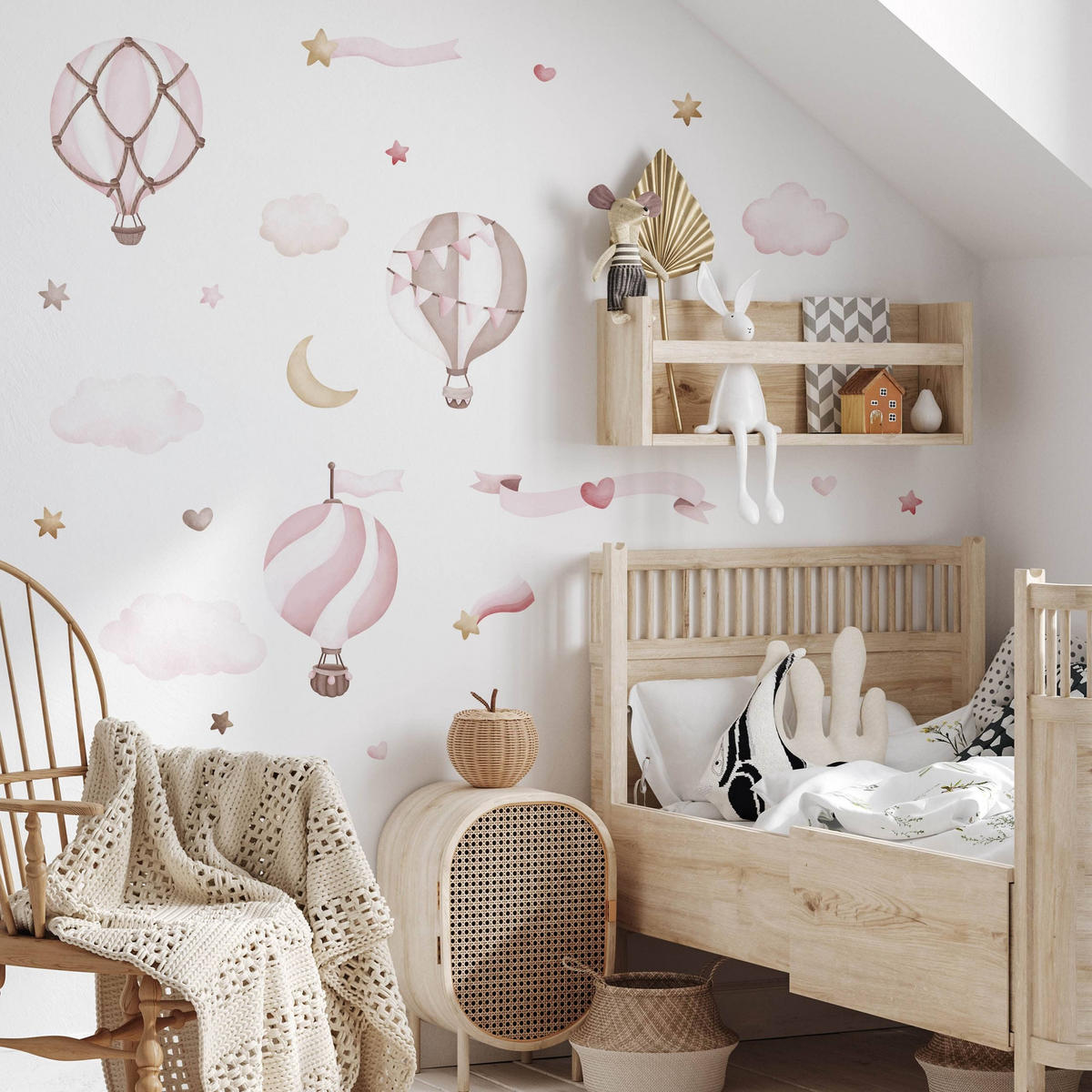 STICKER SET für Kinder rosa Luftballons Wolken Sterne Boho 120x60 - Beige/Rosa, Papier (120/60/1cm) - Muralo