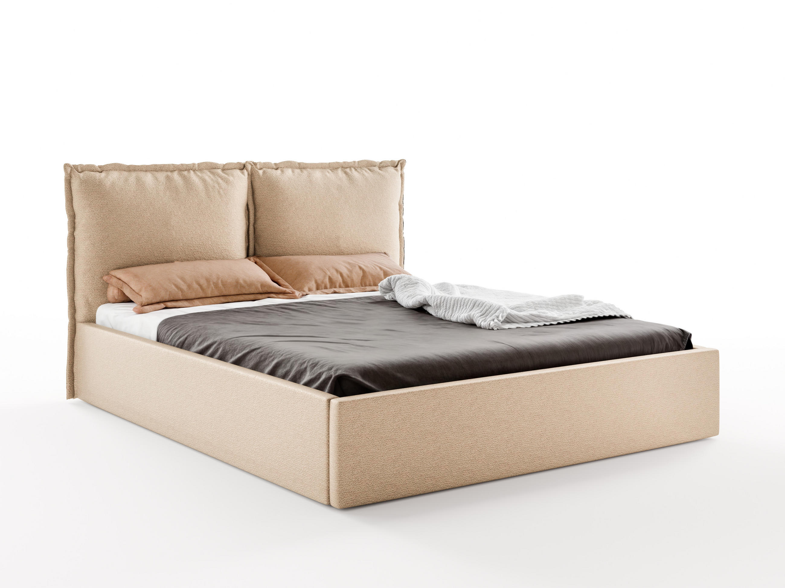 POLSTERBETT MIRA 180x200 cm mit Bettkasten, Stauraum und Metall-Lattenrost – VIBE Beige - Beige/Schwarz, Textil/Metall (180/200cm) - Luxkor24