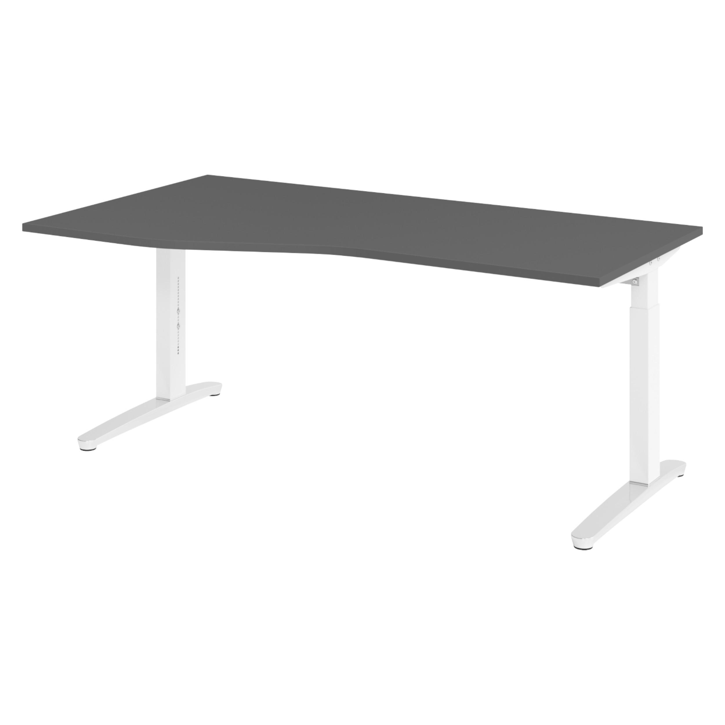bümö Schreibtisch Graphit, Weiß, Silber 180x74x100 cm