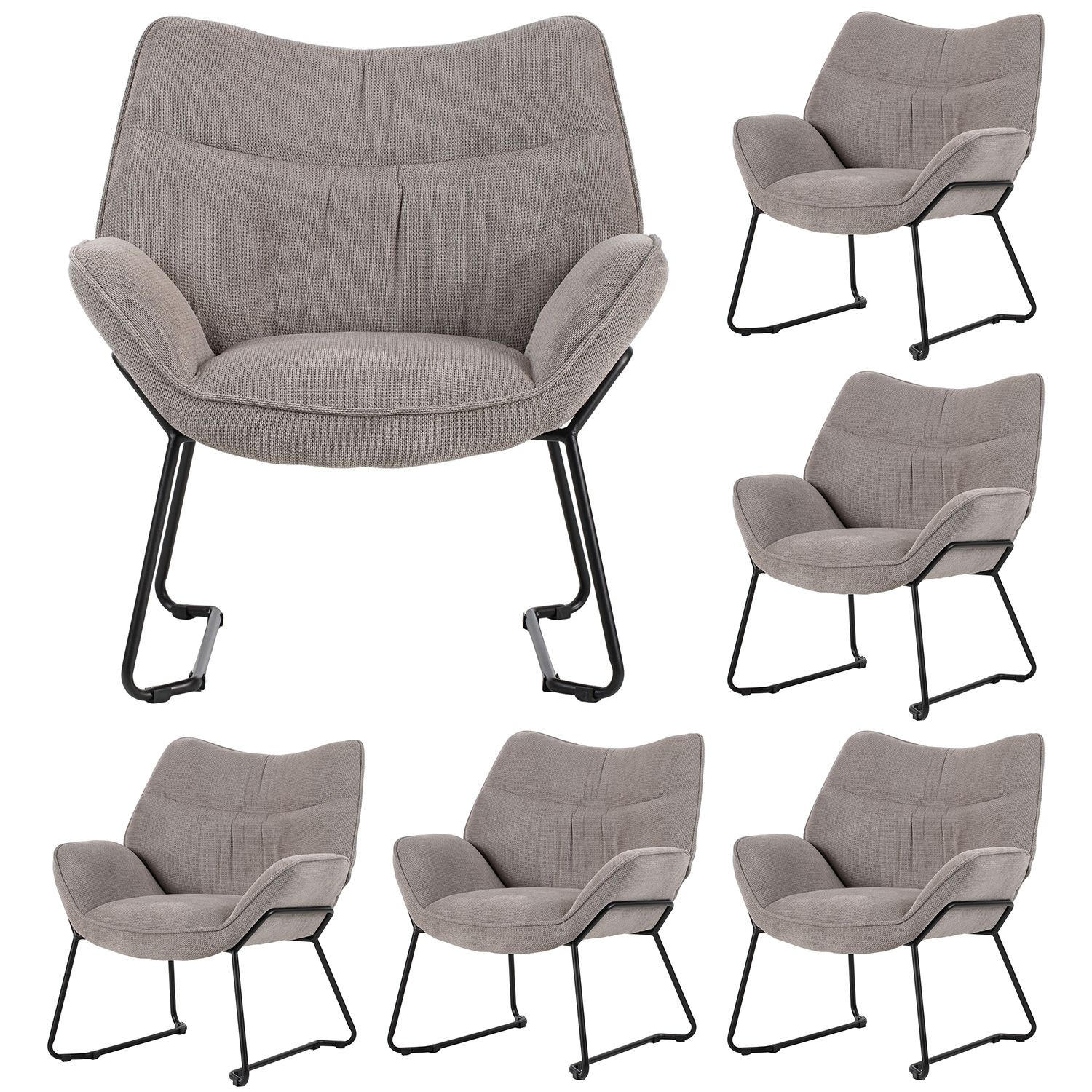 SESSEL Aliano - 6er Set - hellgrau - Hellgrau/Schwarz, Textil/Metall (67/76/73cm) - bene living