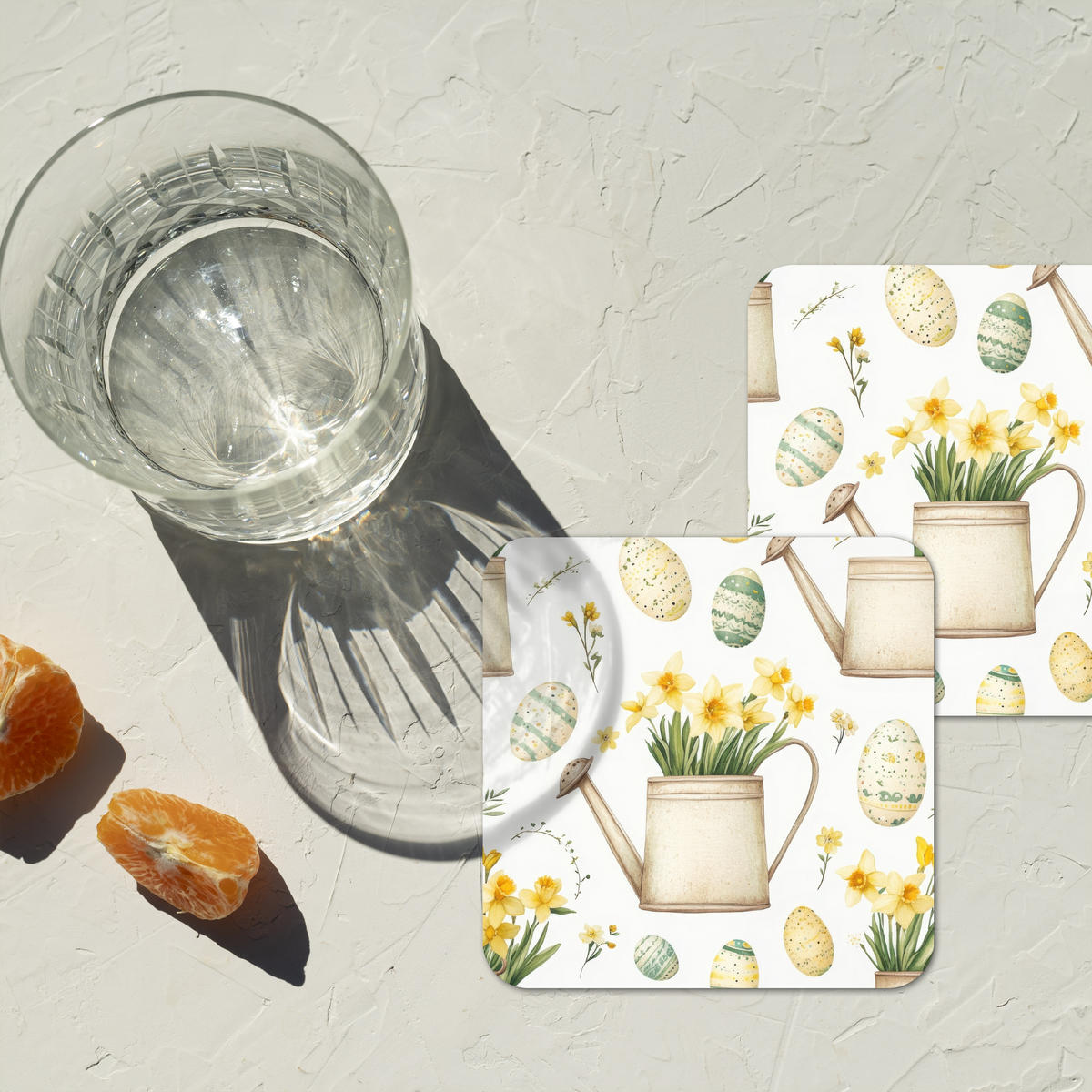 GLASUNTERSETZER 6er-Set Gießkanne - Blumen - Eier 10x10 cm - Weiß, Naturmaterialien (10/0.2cm) - MuchoWow