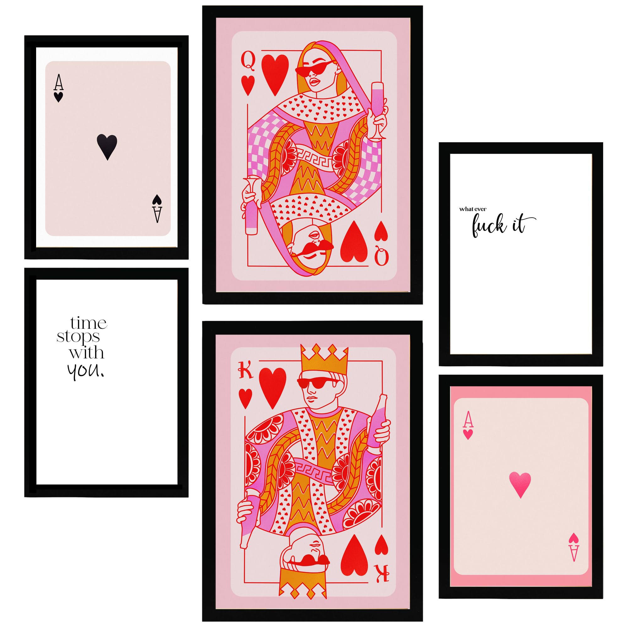 POSTER Set Mit 6 Moderner Kunst In Rosatönen A3 & A4 Schwarzer Rahmen - Schwarz, Papier (29/3cm) - Nacnic