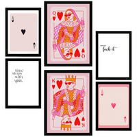 POSTER Set Mit 6 Moderner Kunst In Rosatönen A3 & A4 Schwarzer Rahmen - Schwarz, Papier (29/3cm) - Nacnic