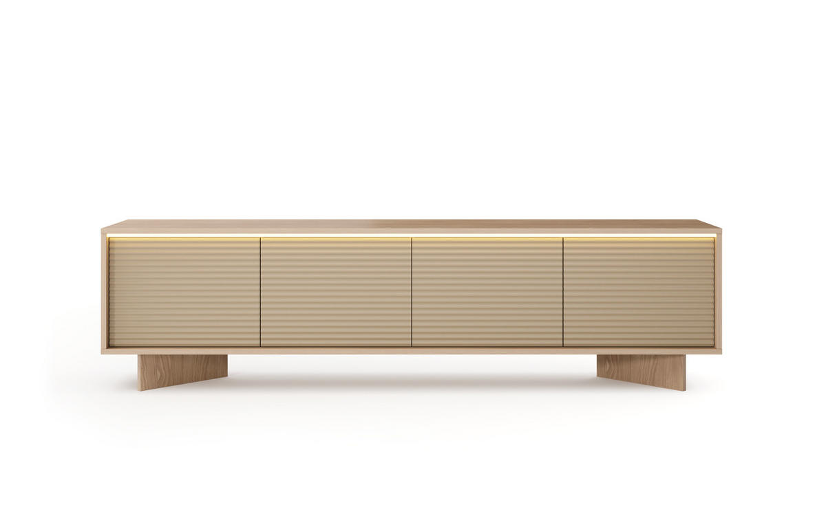 TV-BOARD TORSANO (Bolivar Natur/Cappuccino, 4 Türen, LED-Beleuchtung, Push-to-Open) - Eichefarben/Beige, Holz/Holzwerkstoff (204/54/40cm) - Ravio