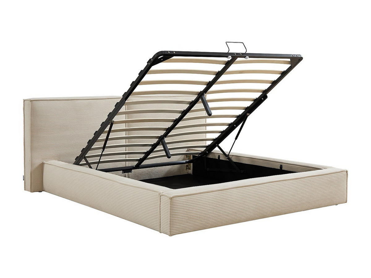 BETT mit Bettkasten - 2 Personen - Samt, Stoff - Beige - - Beige, Textil (160/200cm) - Vente-Unique