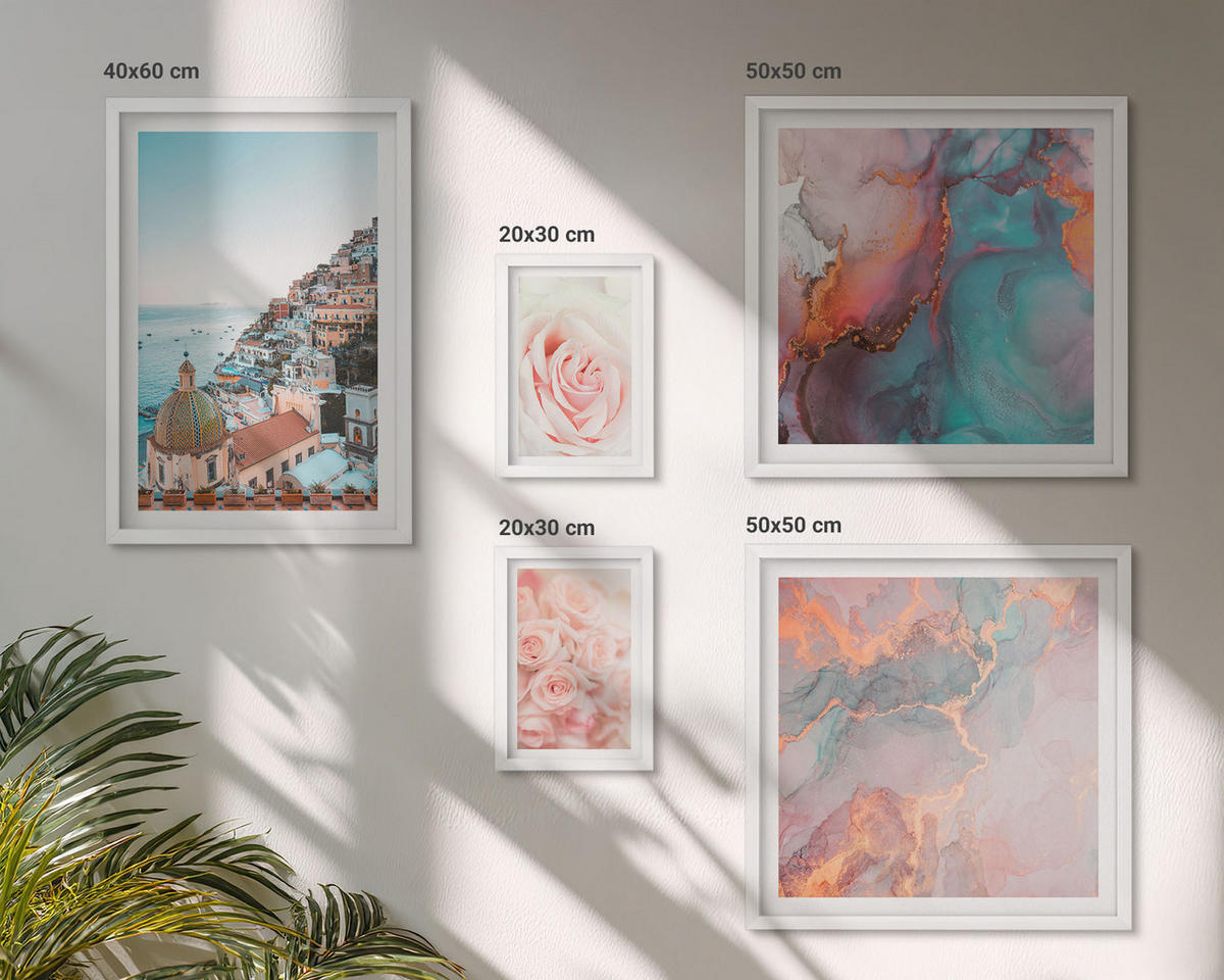 BILDER SET 5er Set - 50x50 cm & 20x30 cm & 40x60 cm Weißer Rahmen - Abstrakte Pastellmuster - Weiß, Kunststoff (40/60cm) - TULUP