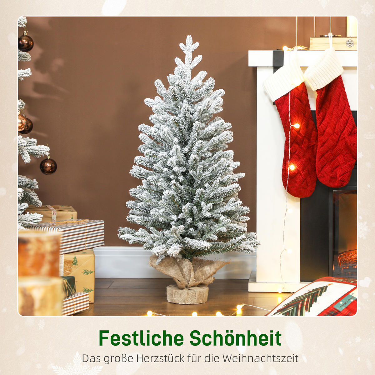 WEIHNACHTSBAUM DE-41581 Mini 90 cm, Schnee, 486 Spitzen - Weiß/Grün, Kunststoff (90cm) - ComfortXL