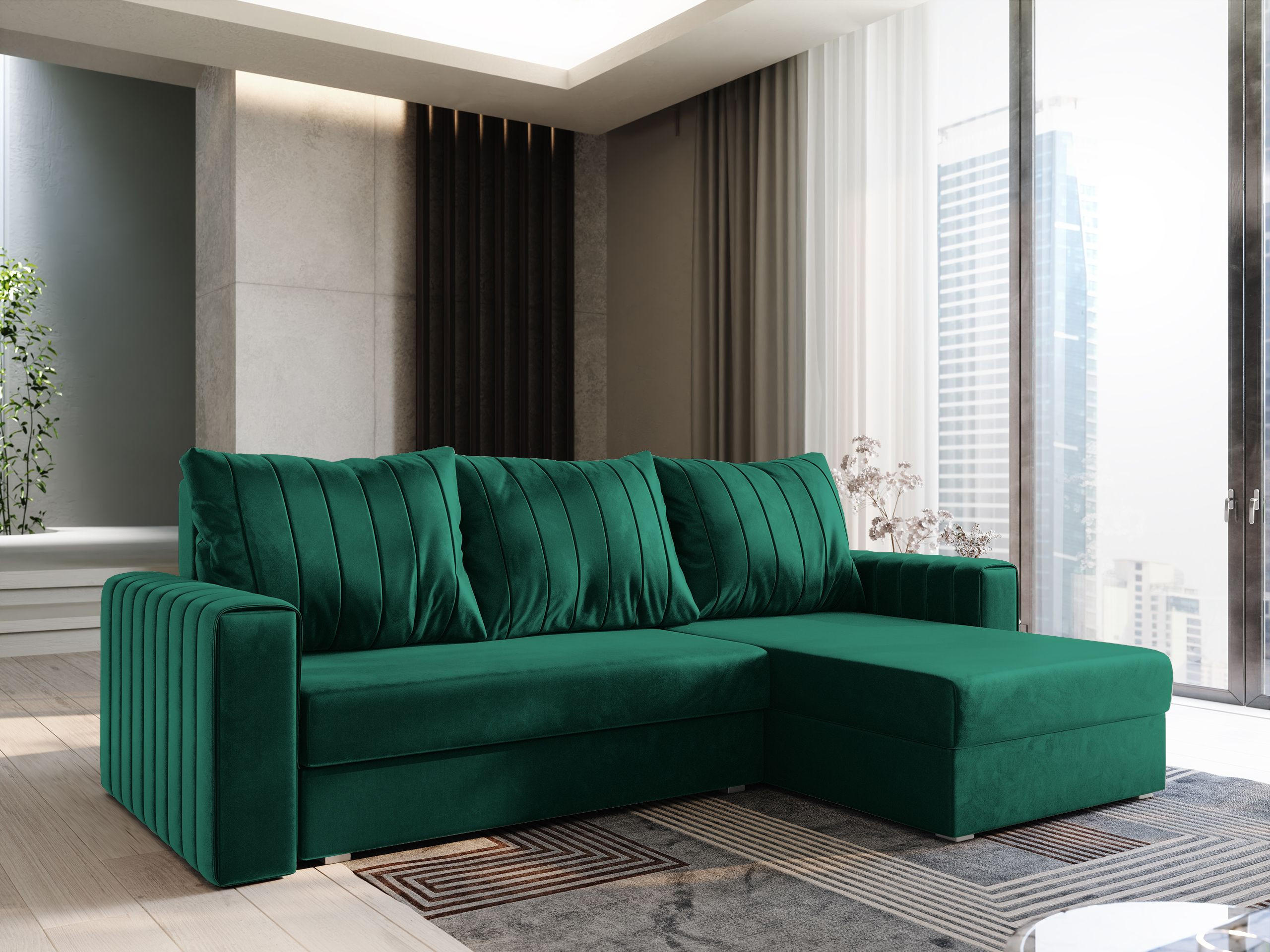 ECKSOFA CARL Grün Plüsch-Stoff mit Schlaffunktion - Grün, Holz (236/150cm) - MASSENO