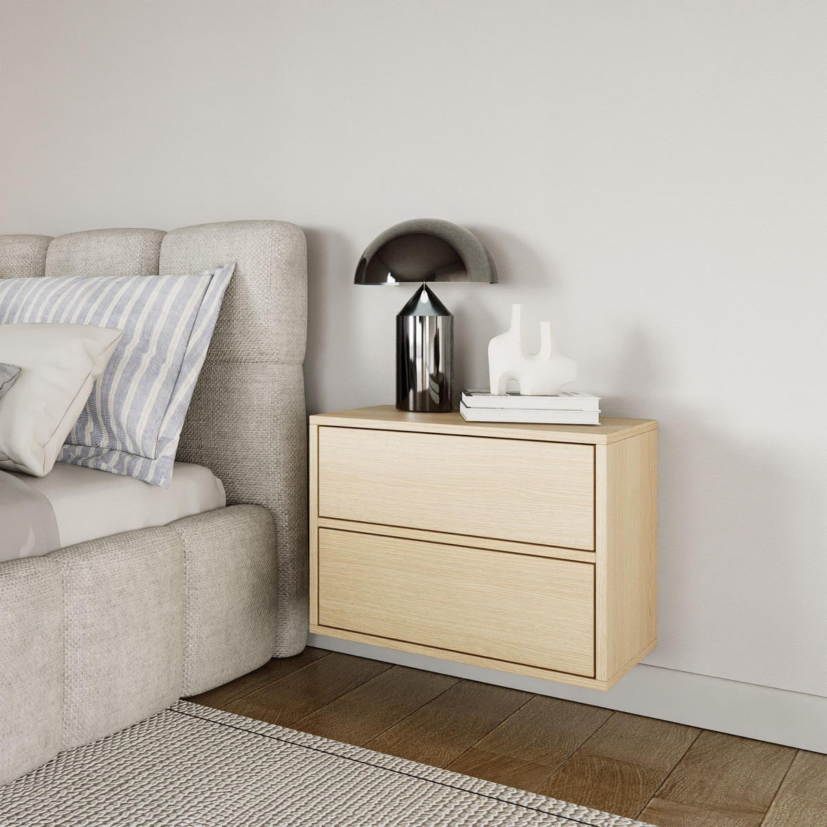NACHTTISCH hängend Framme Eiche Holzoptik mit 2 Schubladen, 50 cm - Beige, Holzwerkstoff (50/40/36cm) - Selsey