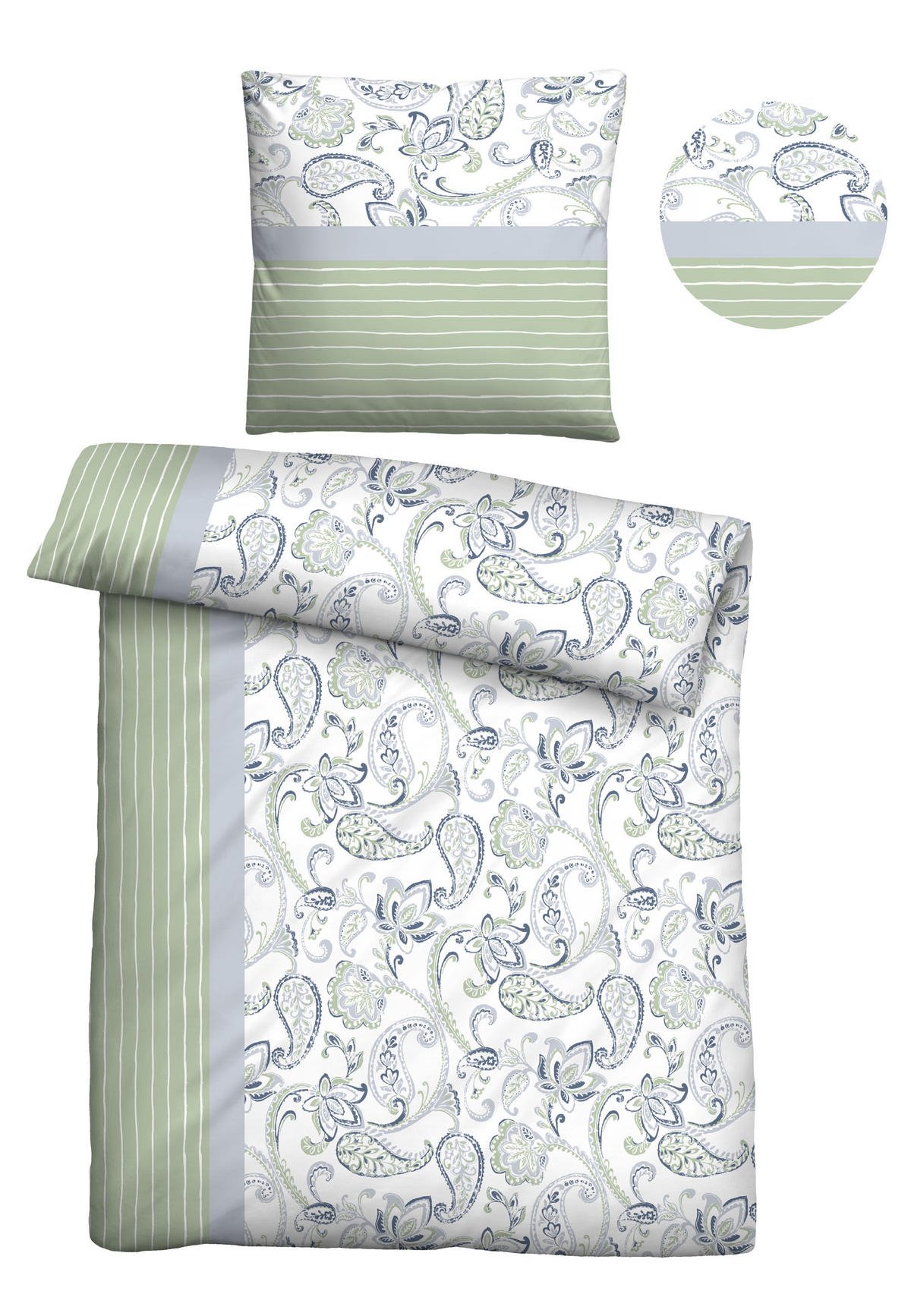 BETTWÄSCHE-GARNITUR Mikrofaser Paisley pistaziengrün, 135x200 cm + 80x80 cm - Hellgrün, Textil (135/200cm) - Castell