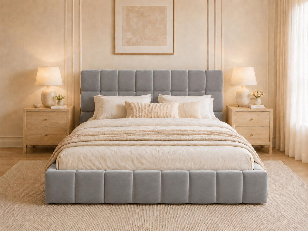 POLSTERBETT 140/200 cm in Grau Samt mit weicher Rückenlehne - Grau, Holzwerkstoff/Textil (140/200cm) - CHICFURN
