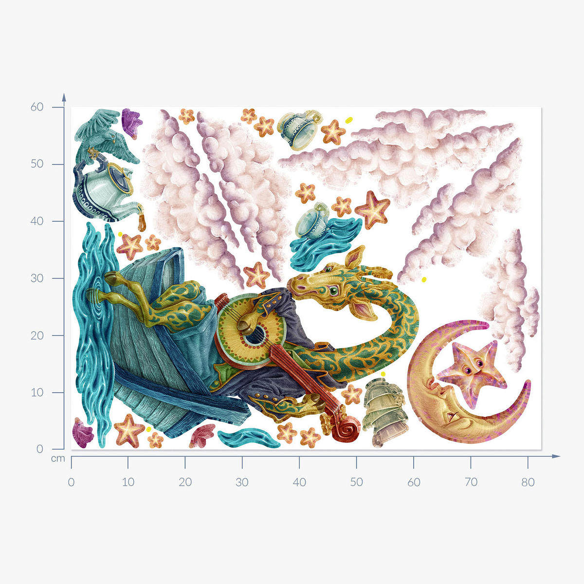 WANDAUFKLEBER 60x82cm - Märchentiere - Multicolor, Kunststoff (60/82/0.1cm) - Wallfluent