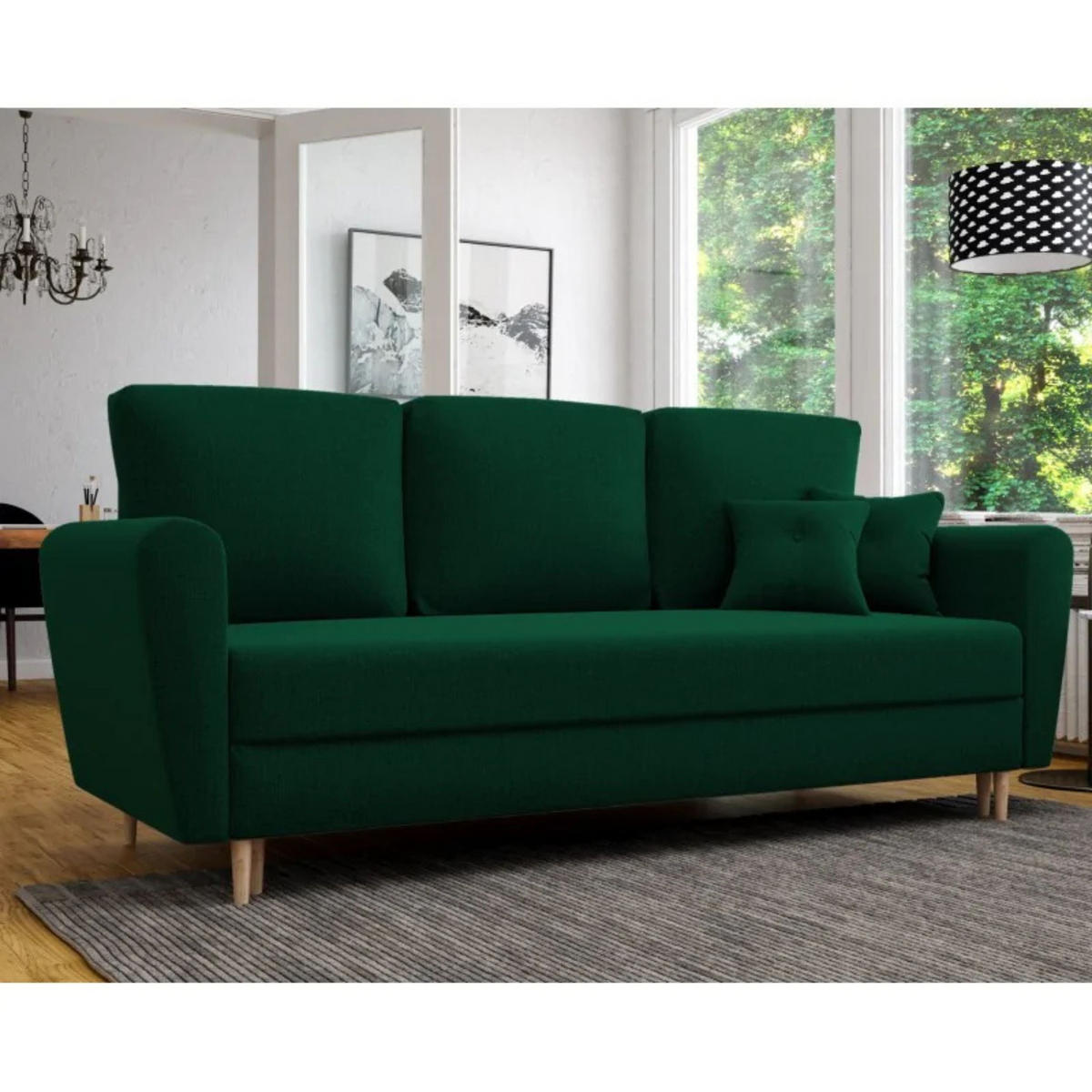 SCHLAFSOFA LILI, Sofa mit Schlaffunktion und Bettkasten, Farbe: Grün, Veloursstoff - Grün, Textil (229/95/87cm) - Sepro Meble