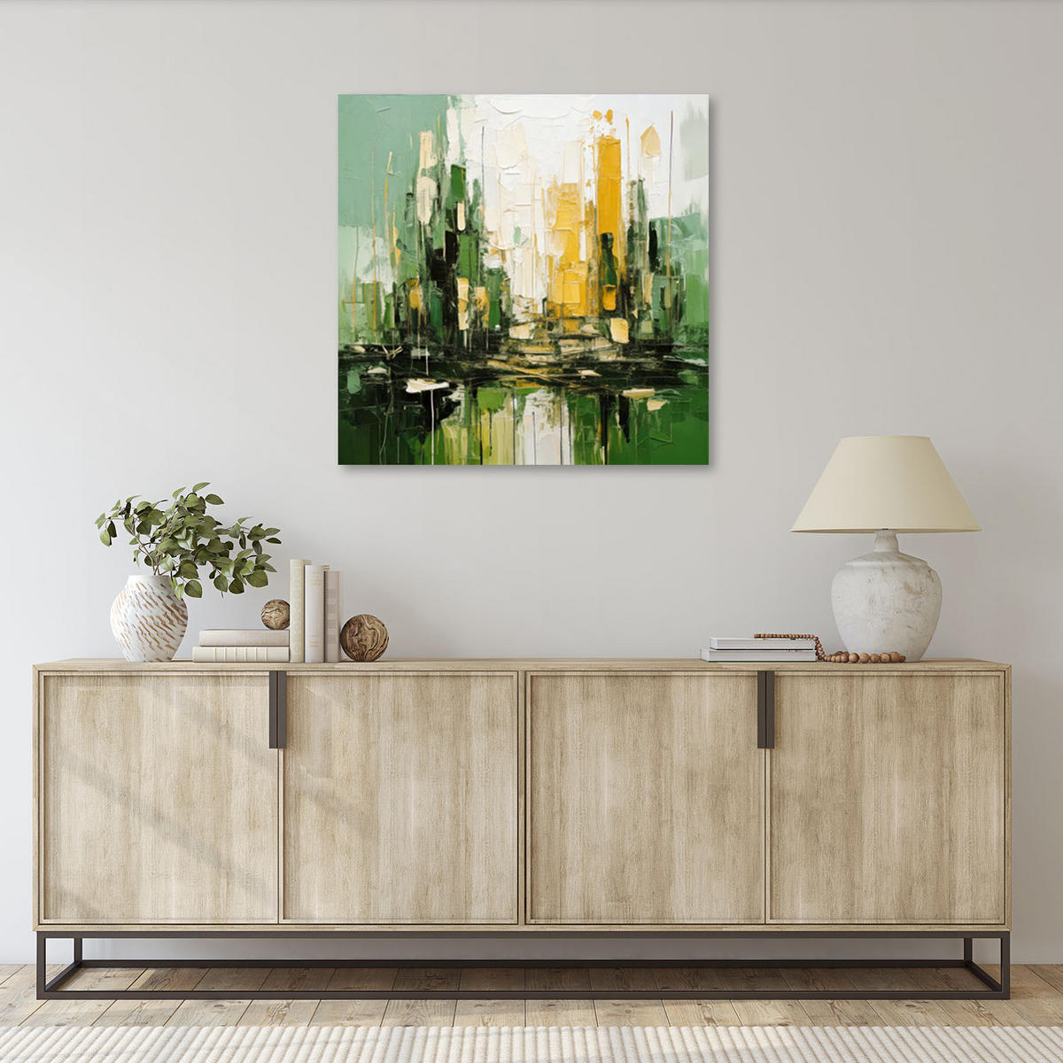 LEINWANDBILD Stadt Architektur Abstraktion Grün 60x60cm - Grün, Textil (60/60cm) - Feeby