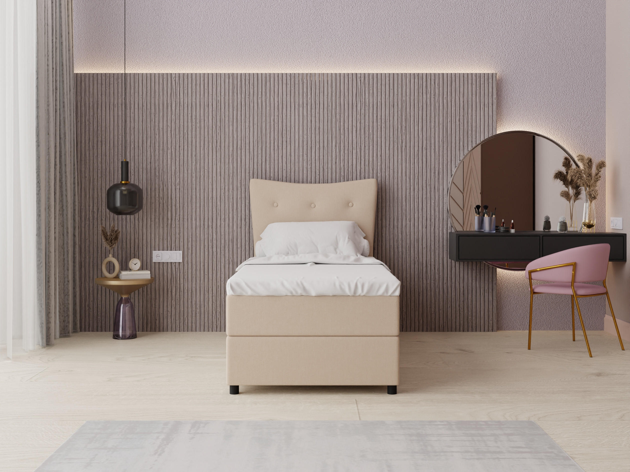BOXBETT Nevada 90x200 cm Polsterbett mit hochwertiger Bonell-Matratze und Topper - beige - Beige, Holz (90/200cm) - Panda Möbel