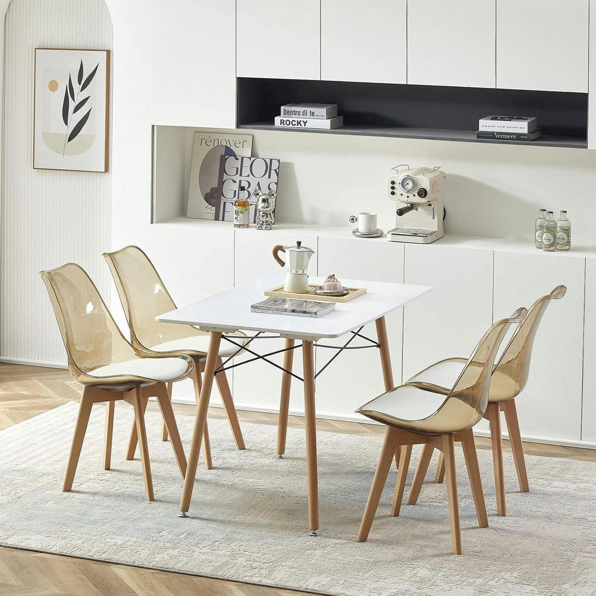ESSZIMMERSTUHL 4er Set Braun Transparent mit Buchenholzbeinen - Transparent, Kunststoff (47.5/82/41cm)