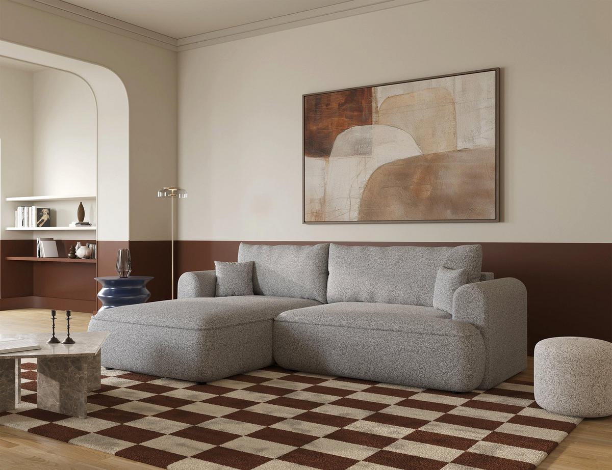 ECKSOFA Ovo Hellgrau Webstoff-Bezug - Hellgrau/Schwarz, Kunststoff/Textil (260/165cm) - Selsey
