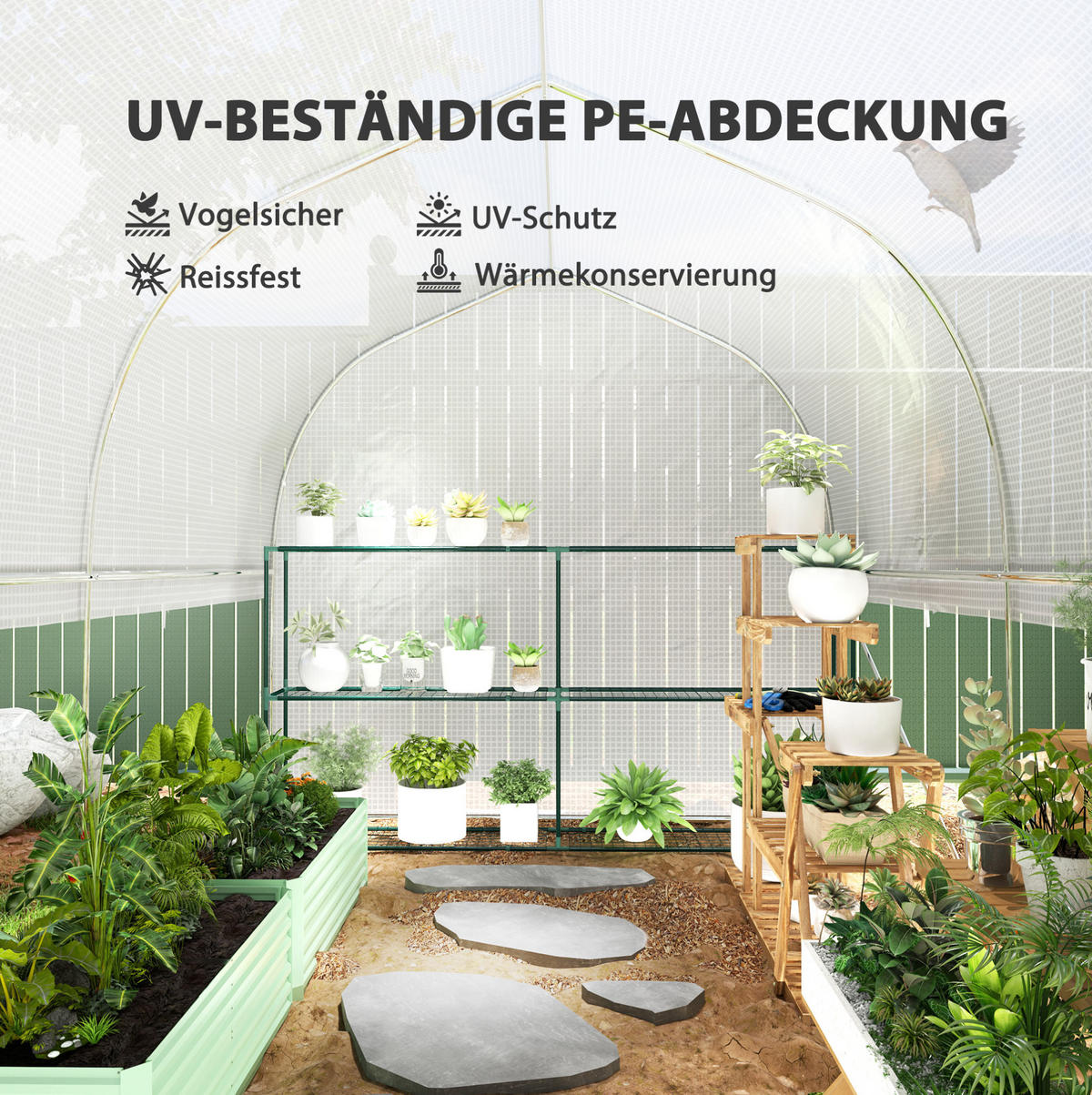 GEWÄCHSHAUS 300/200/200 cm Weiß aus Kunststoff mit Rolltür - Weiß, Kunststoff (200/200/300cm) - OKMYHOME
