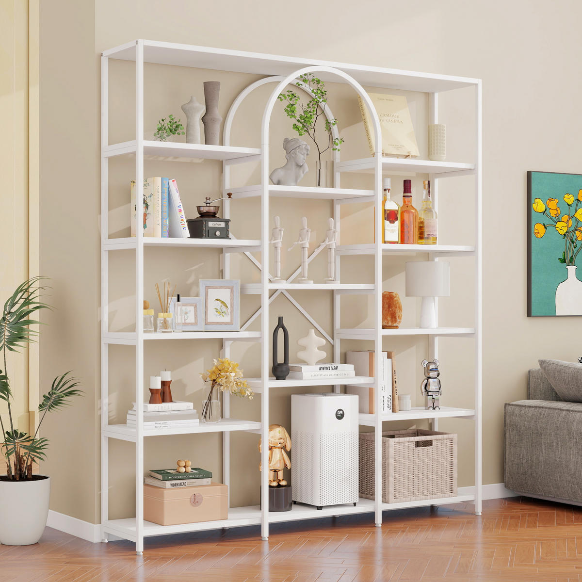 BÜCHERREGAL in Weiß Regal aus Stahlrohren und MDF mit Stauraumfächern für Wohnzimmer, B160/T30/H180 cm - Weiß, Holzwerkstoff/Metall (160/180/30cm) - STILVORA