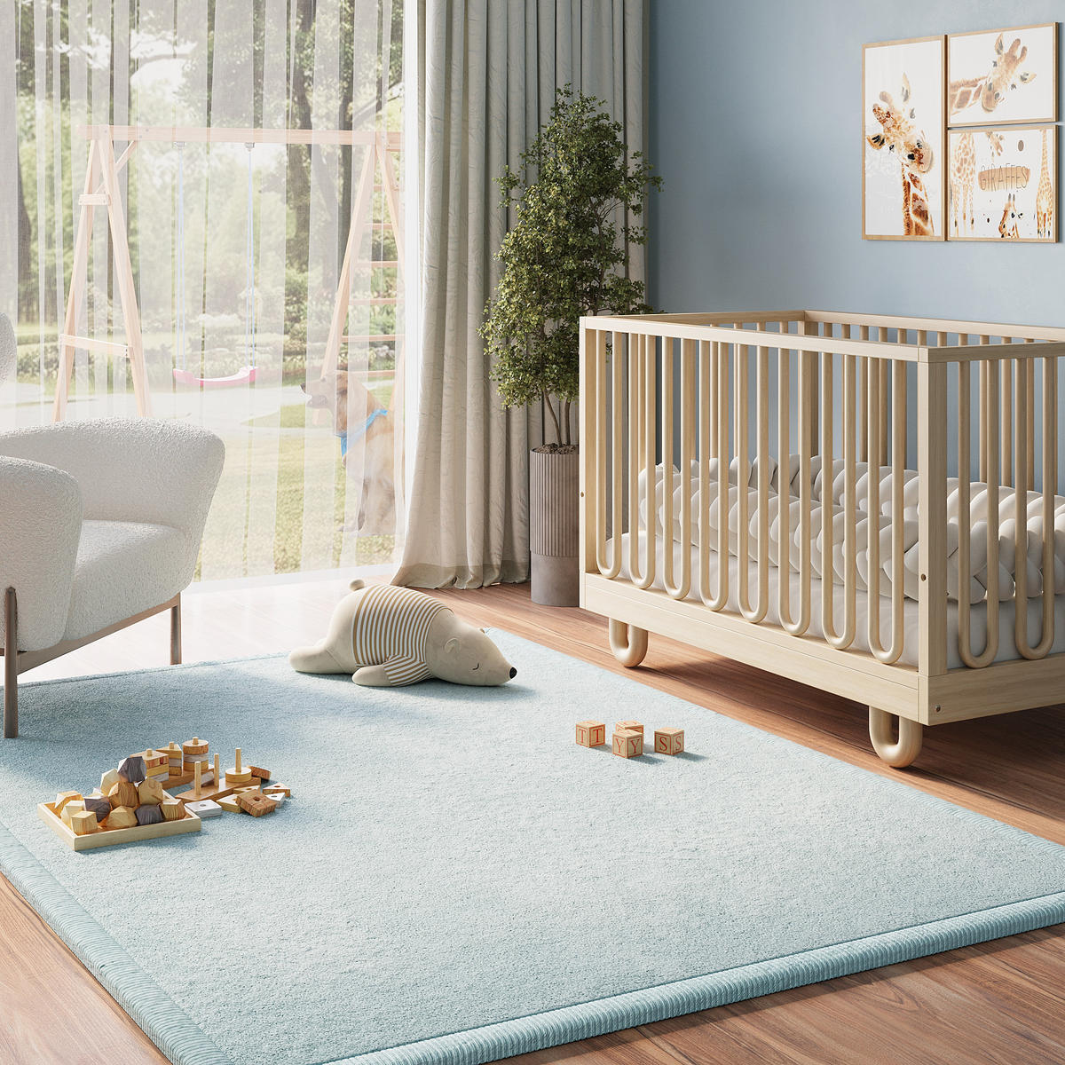 KINDERTEPPICH FLUFFIN hellblau kuschelig waschbar 80/150 cm - Hellblau, Textil (80/150cm) - Tapiso