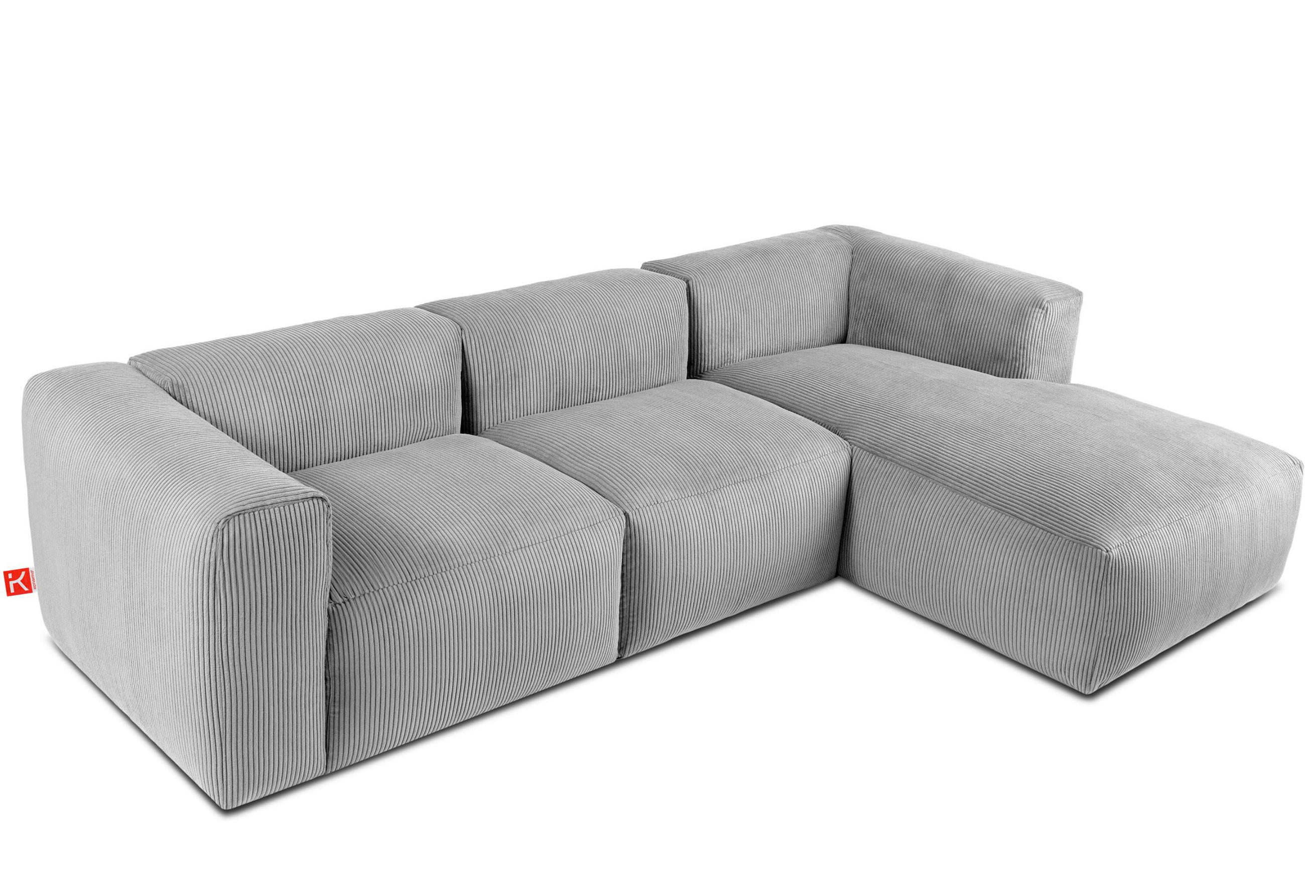 ECKMODULSOFA-RECHTS BUFFO mit extrem weicher und bequemer Sitzfläche, Kordstoff, hellgrau - Hellgrau, Textil (297/180cm) - KONSIMO®