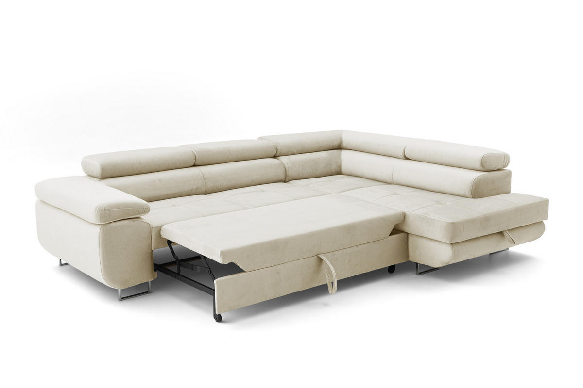 ECKSOFA WILD L Rechts mit Schlaffunktion 127x195 Velours Beige - Chromfarben/Beige, Holz/Textil (274/203cm) - Muffo