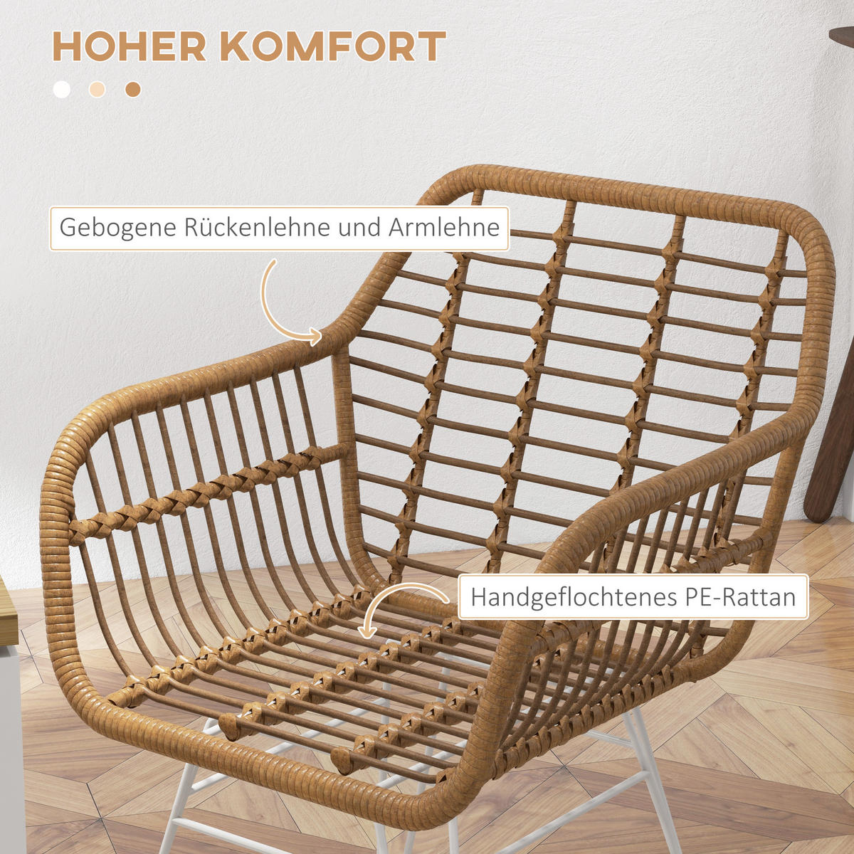 ESSZIMMERSTÜHLE PE-Rattan Hellbraun+Weiß - Hellbraun, Kunststoff (60/79/56cm) - HOMCOM