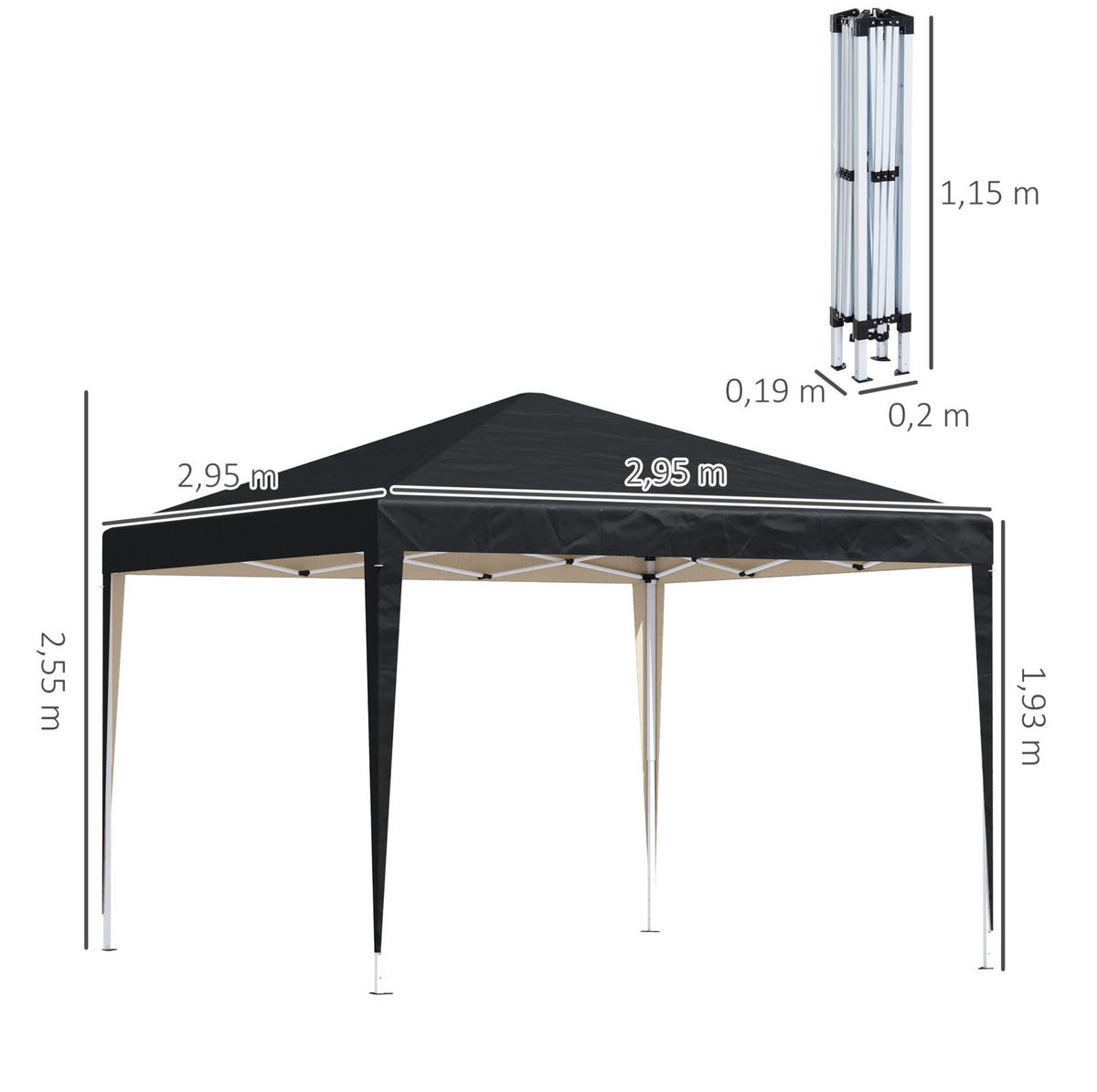 PAVILLONS aus Polyester 3x3 m in Schwarz mit wasserfestem UV-Schutz - Schwarz, Textil (295/255/295cm) - Modfu