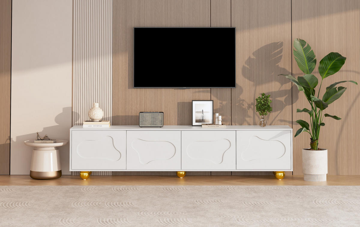 TV-LOWBOARD aus Spanplatte 180x40x45 cm Warmweiß mit 4 Türen und Wolkenmotiv - Weiß, Holzwerkstoff (180/45/40cm) - IVMEU