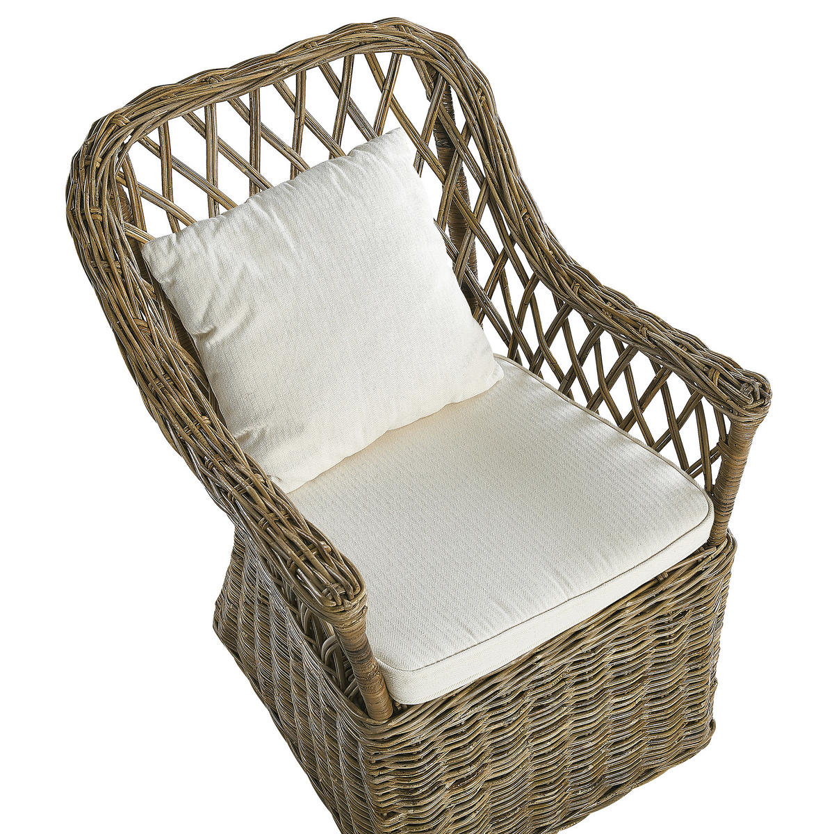 GARTENSESSEL Rattan natürlich Auflagen cremeweiß Maros - Beige/Naturfarben, Naturmaterialien (60/90/70cm) - Beliani