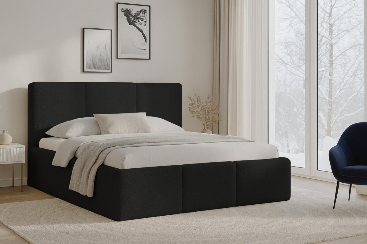 POLSTERBETT FOXY 180/200 in Boucle Schwarz - Schwarz, Holz/Holzwerkstoff (180/200cm) - Deine Möbel 24