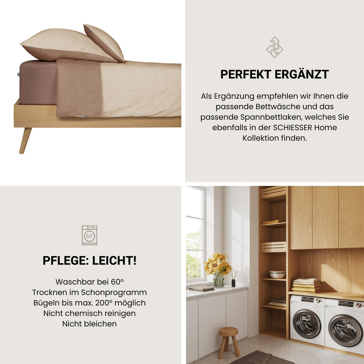 KISSENHÜLLENSET Doubleface - Renforcé - 2-teilig - 40 x 80 cm - Sand - Sandfarben, Textil (40/80cm) - SCHIESSER