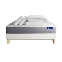 BETT Actiflex dream Taschenfederkern und Memory-Schaum 140 x 200 cm h1 - Kit Bettgestell Weiß - Mit Kissen und Bettdecke - Beige/Weiß, Karton/Holz (140/200cm) - ACTISOM