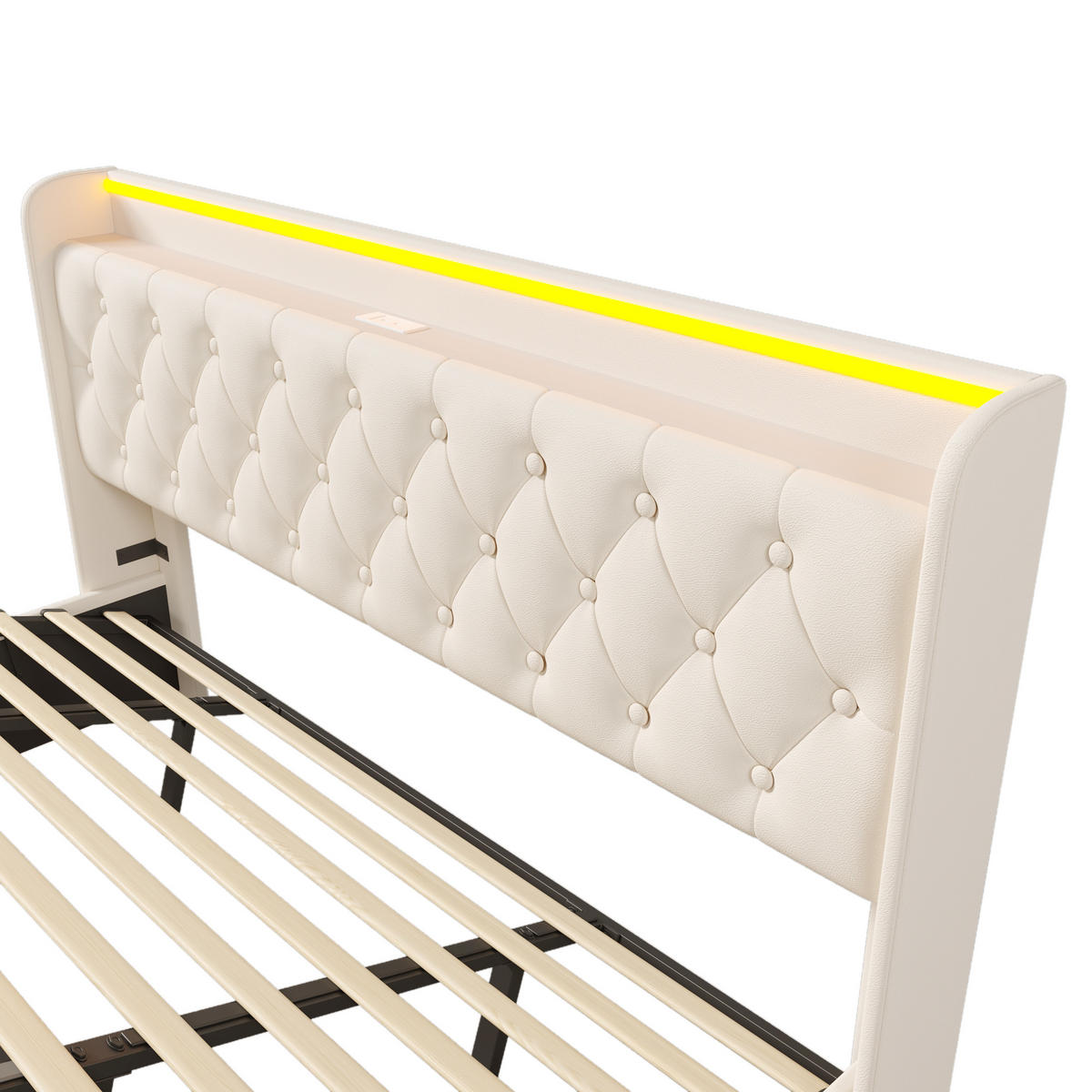 STAURAUMBETT 180/200 cm DE-00579, in PU Weiß, LED-Beleuchtung - Weiß, Metall (180/200cm) - ComfortXL