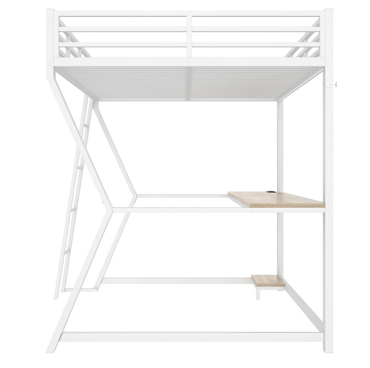 HOCHBETT 140/200 cm in Weiß mit LED-Beleuchtung, Schreibtisch und USB-Anschluss - Weiß, Metall (140/200cm) - Flora Grace